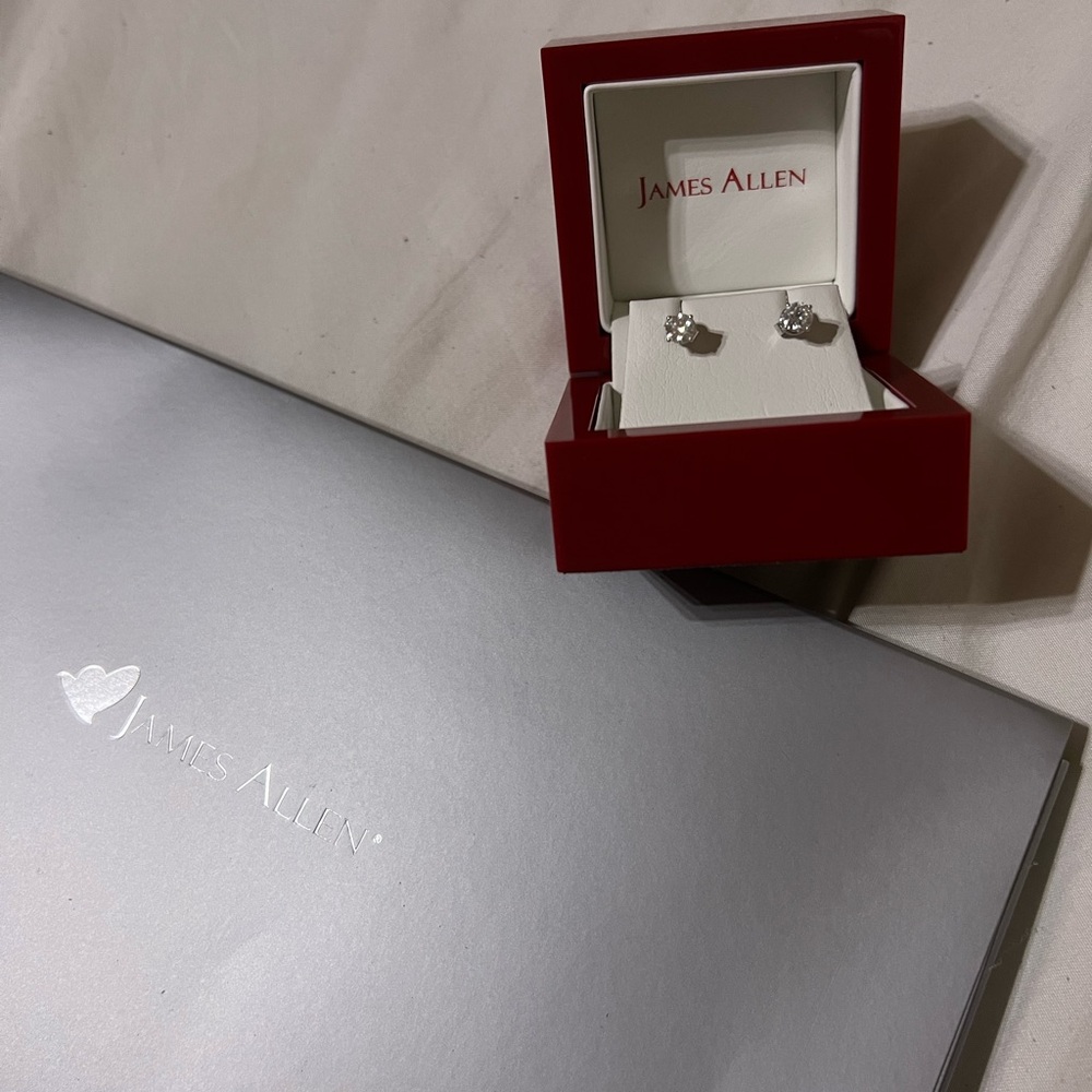 14K White Gold Lab Diamond Stud Earrings - Picture 2 of 8